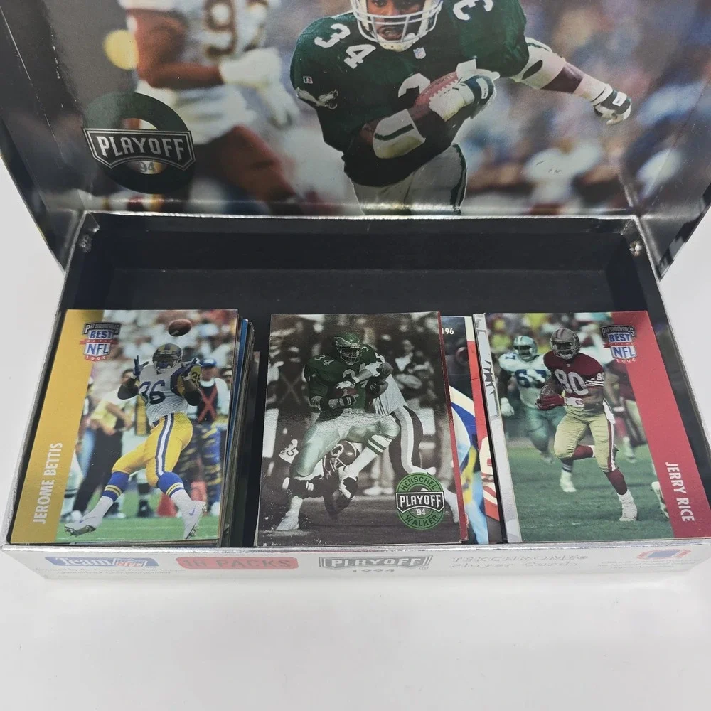 1994 Playoff Football Card Display Box with‎ Around 100 Cards.